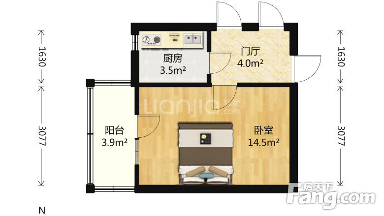 连荣里|1室1厅1卫1阳台|30平米|西|5层