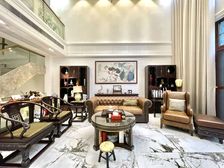 方直珑湖湾双拼别墅客厅9米中空挑高,中式典雅英伦豪华装修