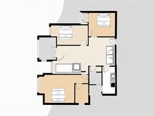 大三室,清水装修,朝向中庭,采光视野好。