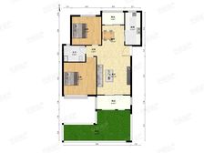 临河复试带花园,小区C位,南北双天井,买88平送88平