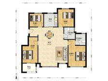 万科开发商精装花园洋房 四叶草户型 客厅面宽很宽