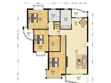 南北直通大三房,动静分离格局,四开间朝南 南北直通大三房