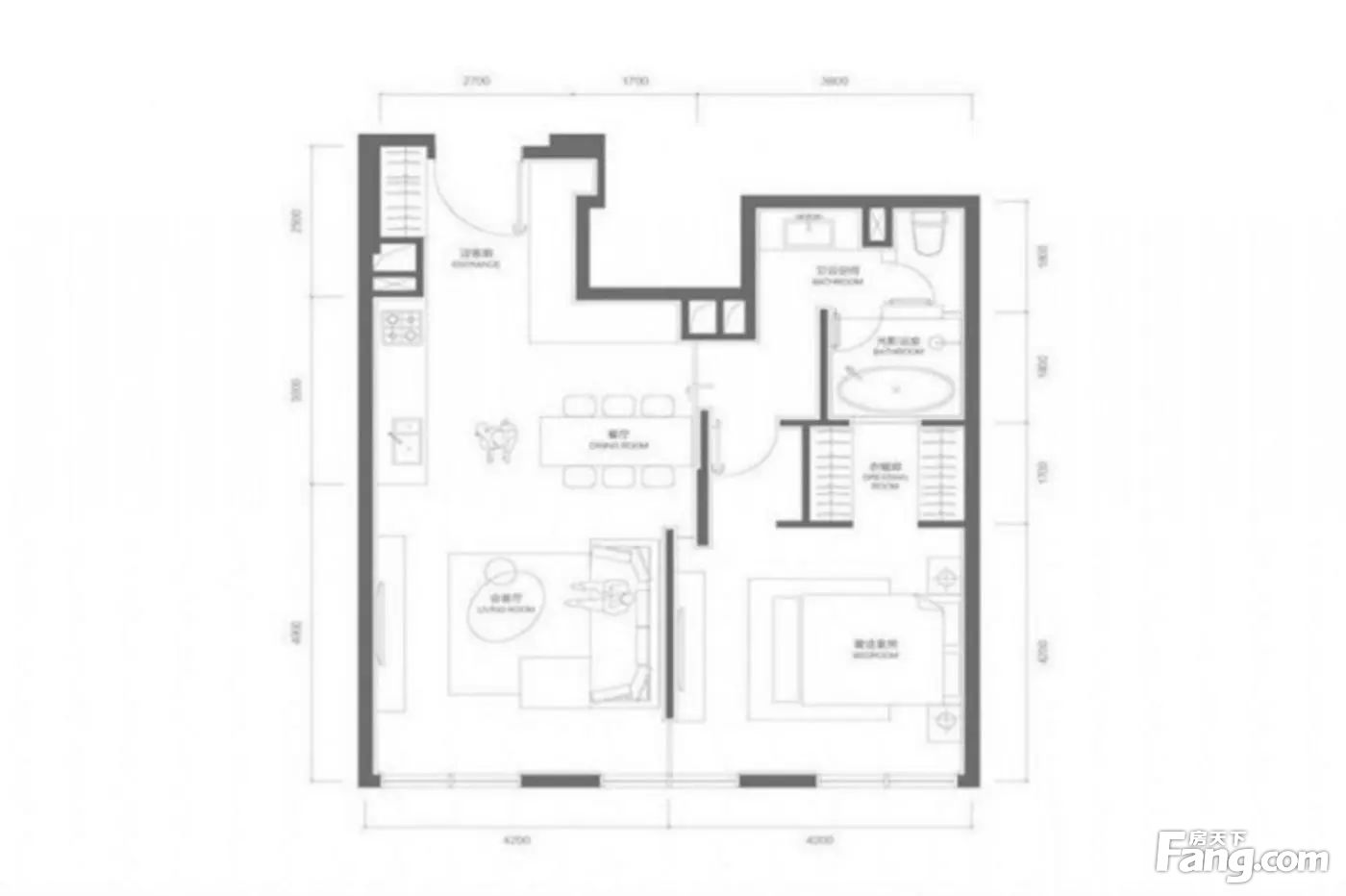 全新配齐国贸高端梵悦108精装一室高层随时可看