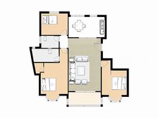 三室朝南 飞机户型 面对花坛 无遮挡 空气清新采光好 两卫