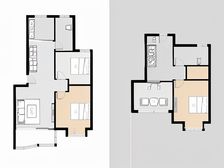 复试房,4个房间,两个大阳台,一个大露台,得房率高