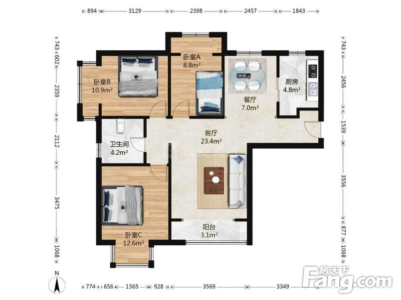 中建国际城3室1厅全明户型户型方正客户05