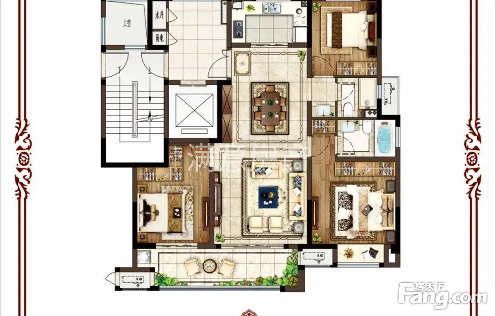 绿地香奈4室2厅2卫1阳台南北3/5层