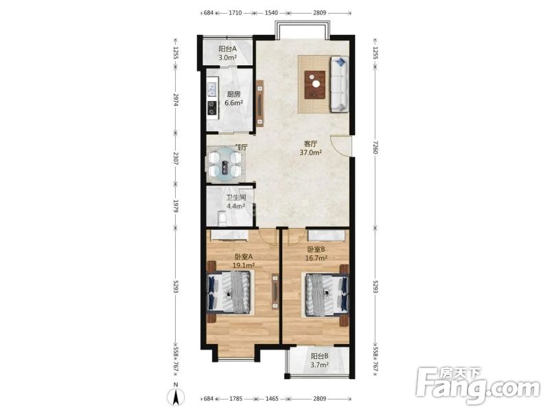 三环边10号线纪家庙站亿朋苑南北通透大二居中间楼层