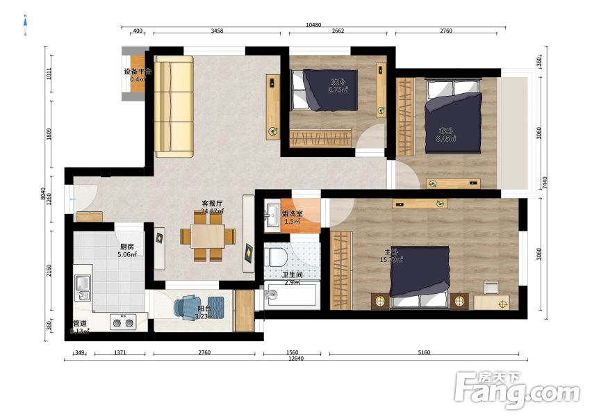 巴黎都市朝向南3室2厅中等装修