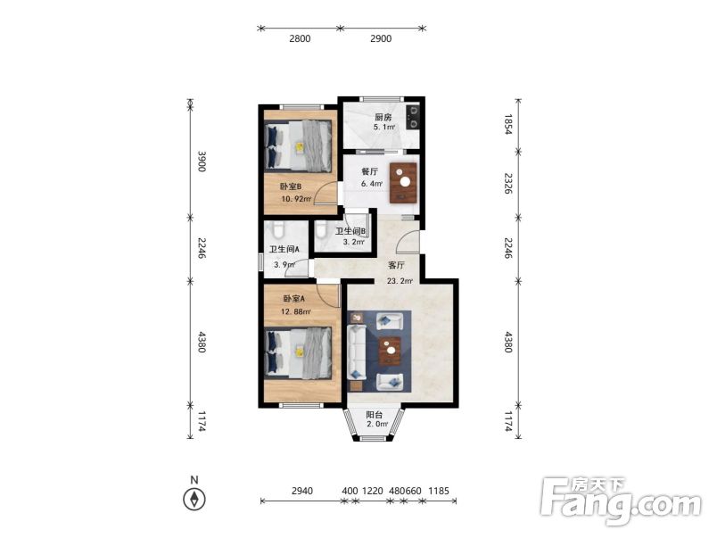 新上恩济花园高楼层正规两居落地飘窗南北通透带