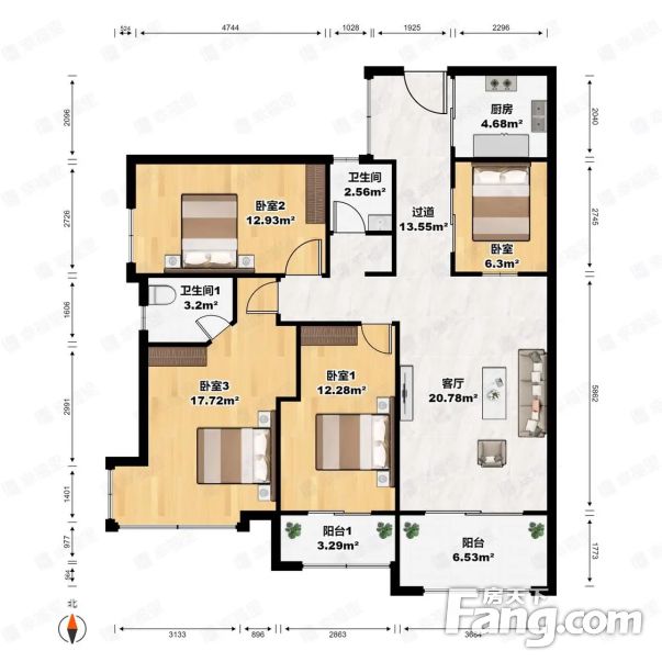 群升江山城3室1厅西南