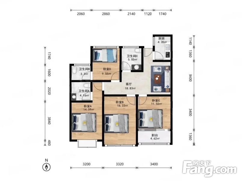 中南白马湖壹号小区户型方正全明户型3开间