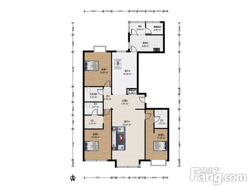 双井富力城d区高层3居南北通透业主诚意出售眼镜户型
