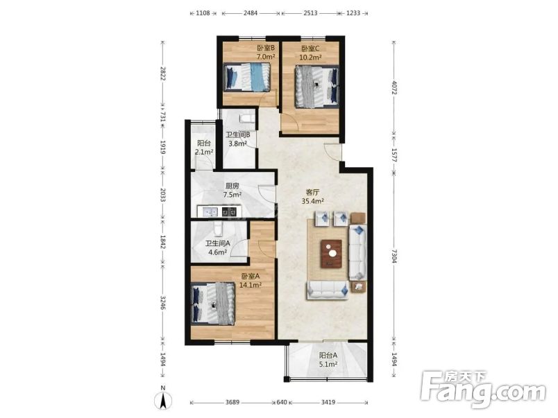 南北通透中间楼层前面无遮挡采光非常好商五