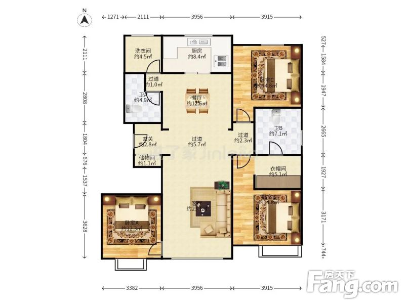 南北通透万科新梅江柏翠园3室2厅