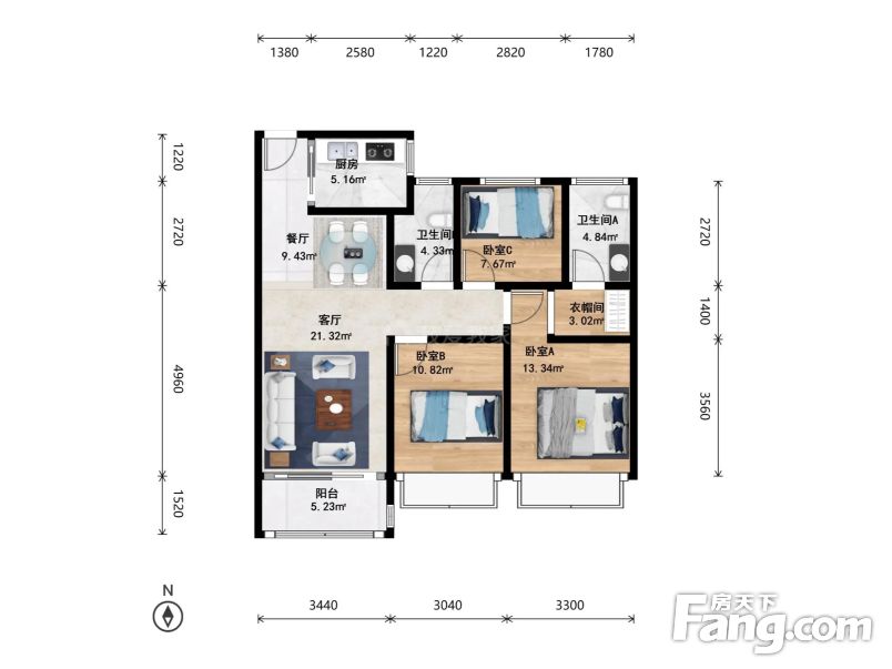 萧山经济开发区招商闻博花城3室2厅
