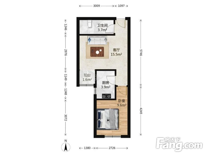 龙湖天街对面常营首开畅心园南向精装高层一居地铁821米
