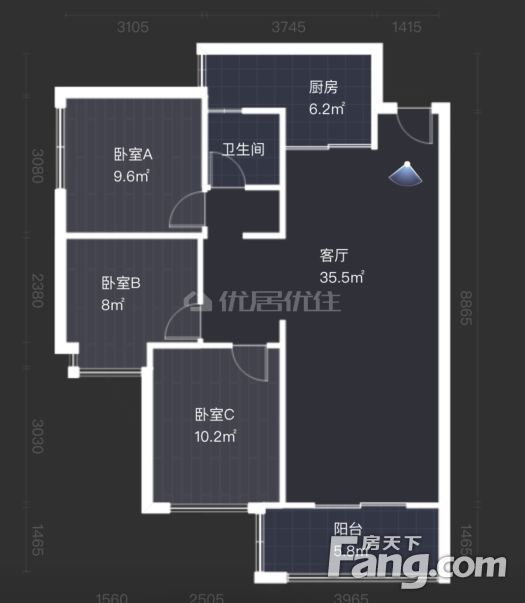 电梯房 精装 83平 南北通透 116万元 美的林城时代 3