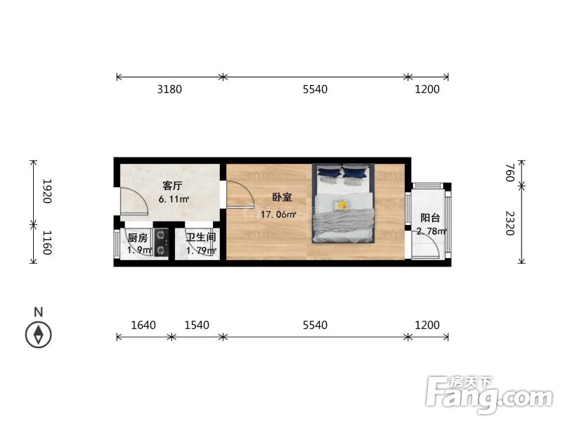东大桥芳草地西街1室1厅