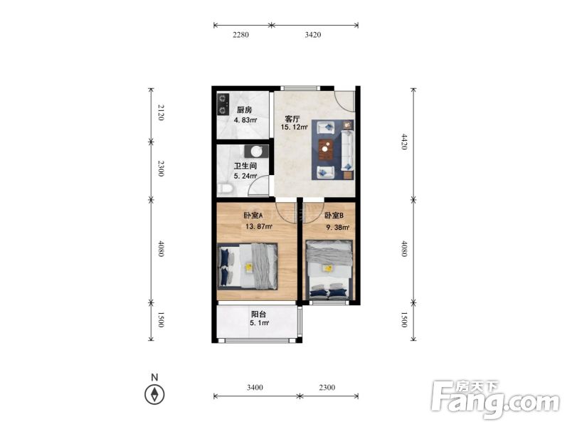 两房朝南 小区停车方便 两房朝南全新精装,杭州上城紫阳城南家园二手