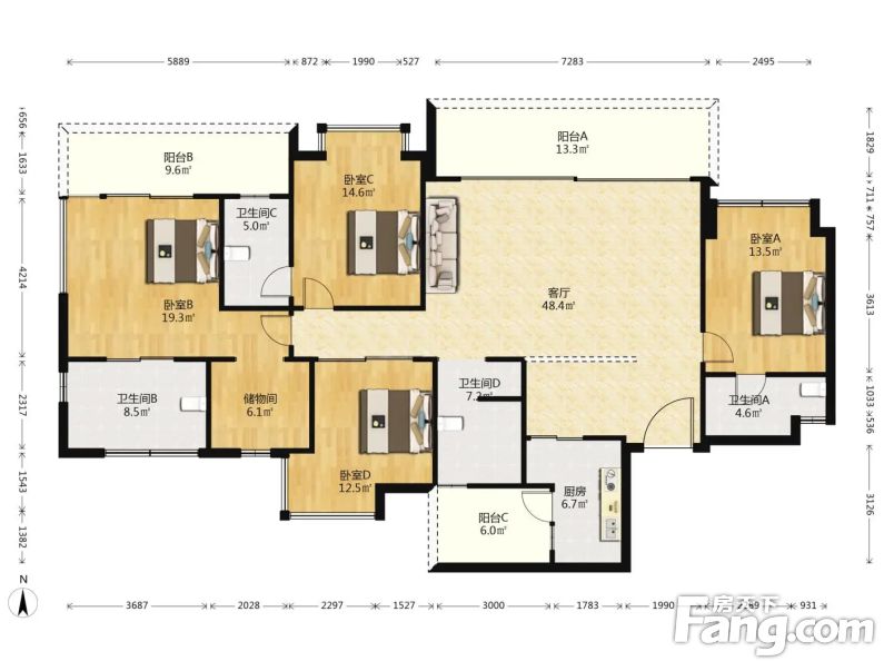 麓湖生态城浔岭4室2厅对小区中庭看红石公园水景