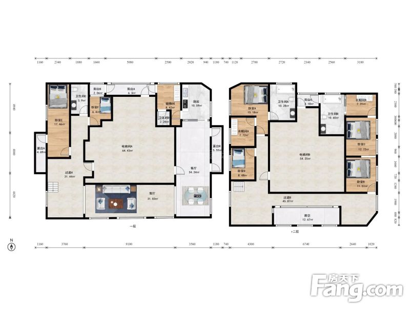 上城江河汇都会天际公寓江景顶跃5室2厅户型