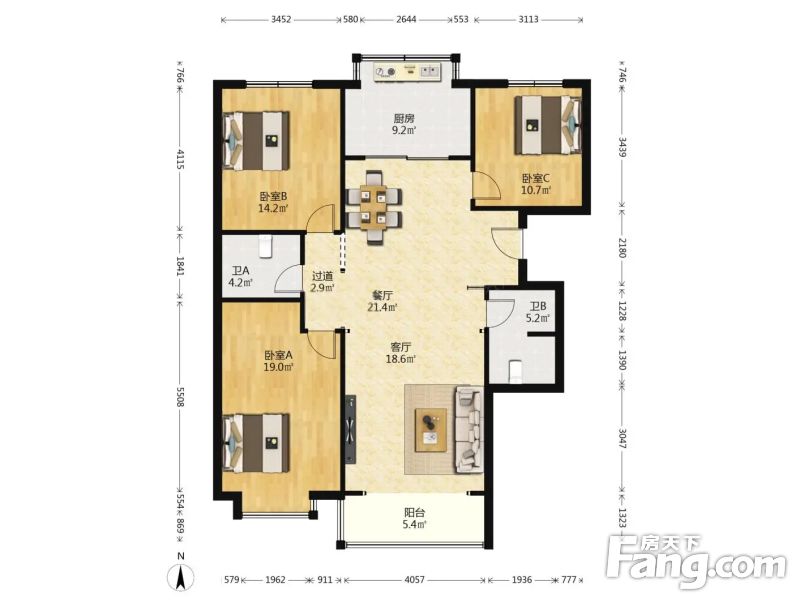 户型方正双阳卧小洋房电梯11层到顶