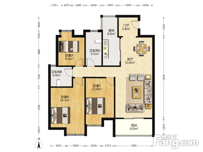 民丰里 蔚蓝观邸精装3室 三开间朝南 小高层 户型方正 诚售