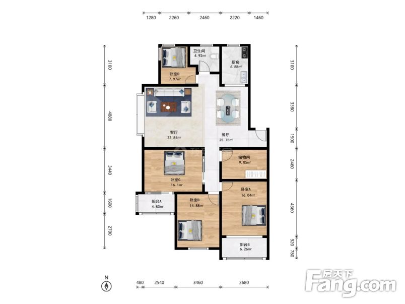 雅仕苑 求是竞舟4房户型,边套,得房率高,好房推荐