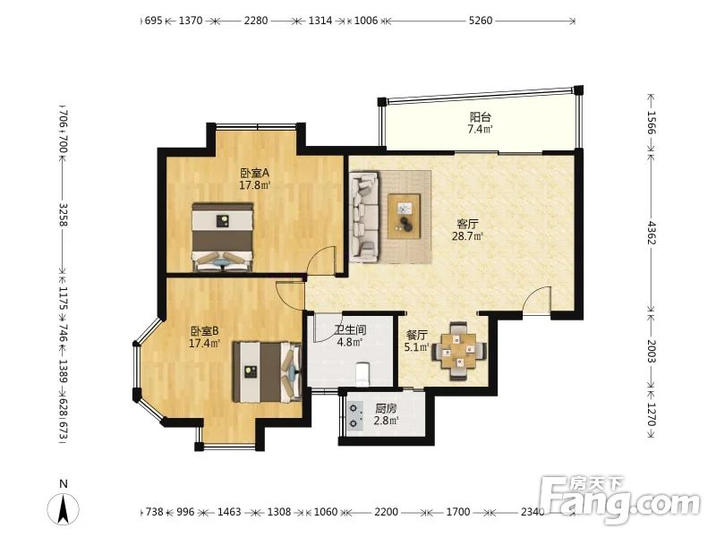 中jie费1万春花园2室2厅10522平