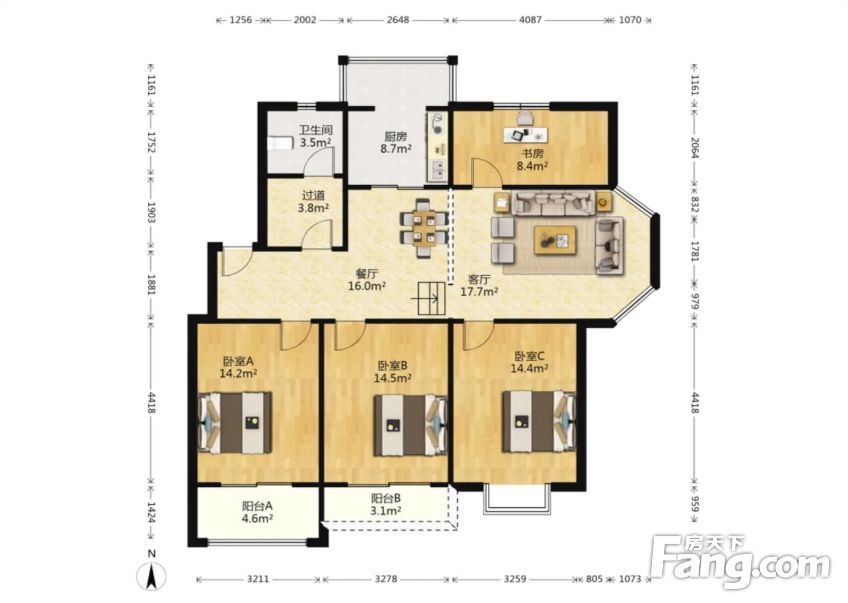 地铁口大润发旁精装4房东边户通透明亮实木地板平冈小