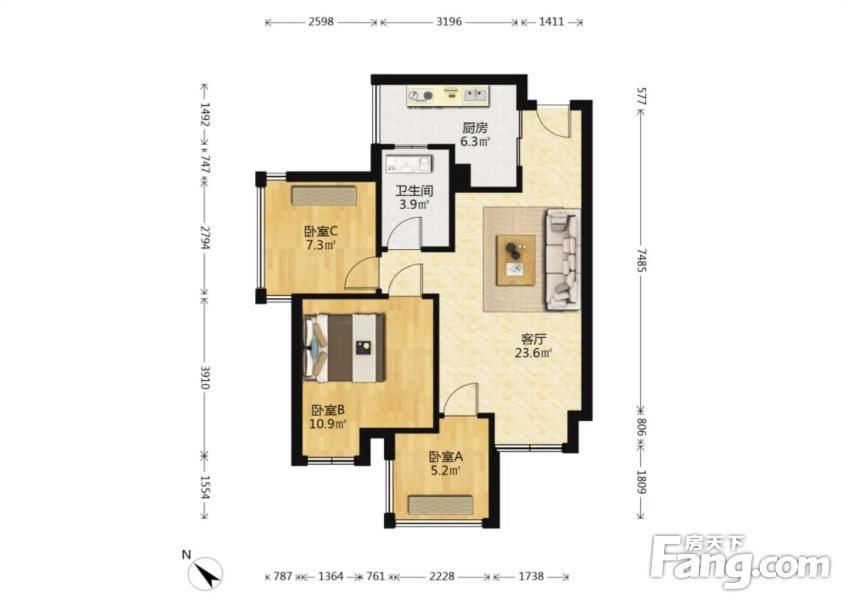 蓝润光华春天b区3室1厅西南