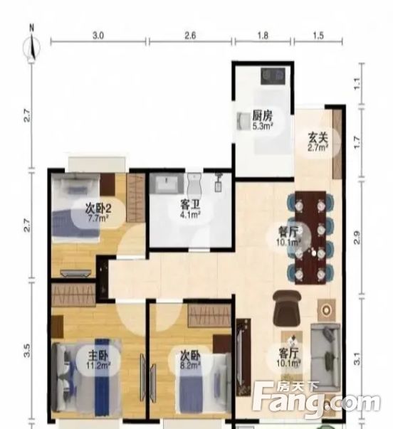 戶型3室2廳100平保利香頌五期精裝南北通透