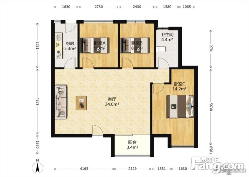 中建溪岸觀邸精裝修南北戶型三房有地暖空調急售