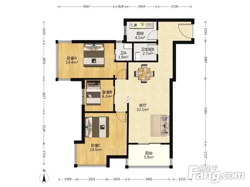 福星惠誉水岸星城b区3室2厅10317平