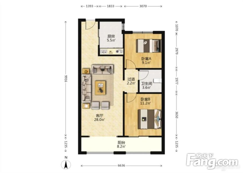 南北通透两居室精装修南中环保利东郡新小区急售