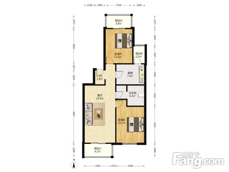 拥金壹个点嘉泰花园2室1厅9592平