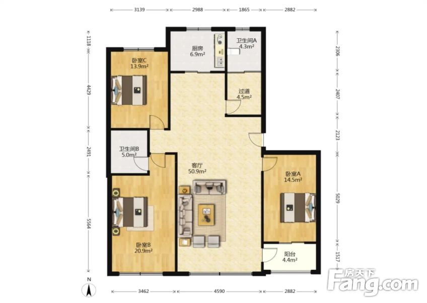 2梯2户 阳面大客厅 通透 单价低,石家庄桥西城角泊爱蓝岛二手房 三室