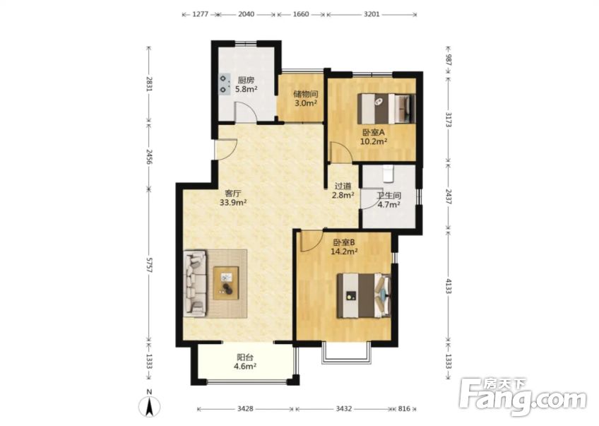 洋房大两居,南北通透,采光好,五楼一梯两户,天津西青中北镇大地十二城