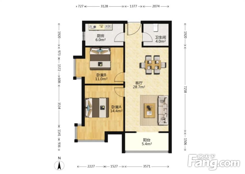 户型方正,业主诚心出售,采光好,西安莲湖丰禾路浩林方里二手房 两室