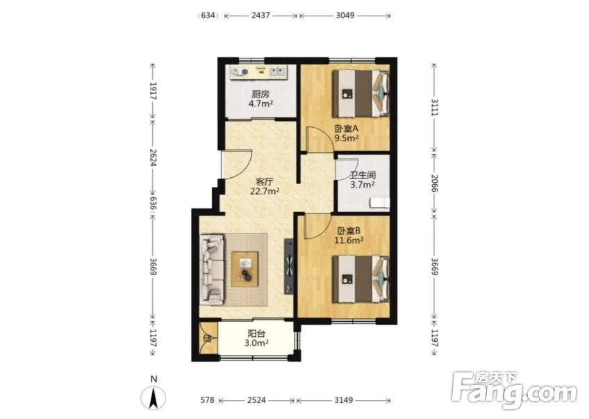 h户型南北通透小区少有的两室
