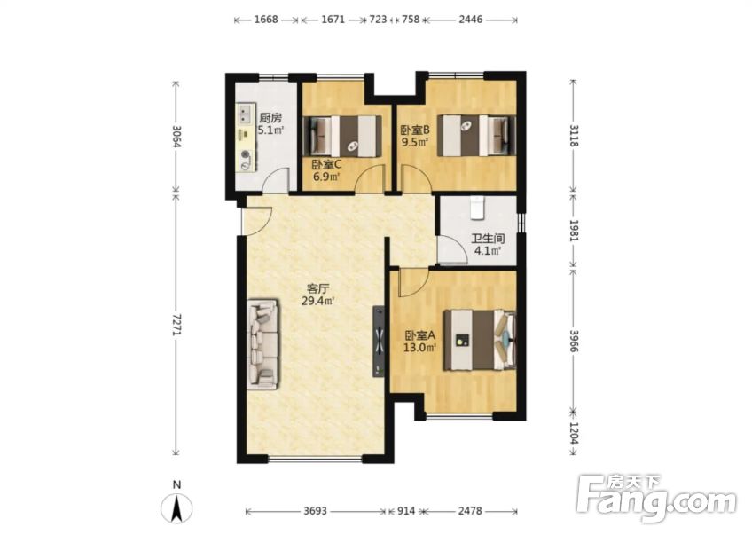 南苑边户南北通透精装修有车位采光好