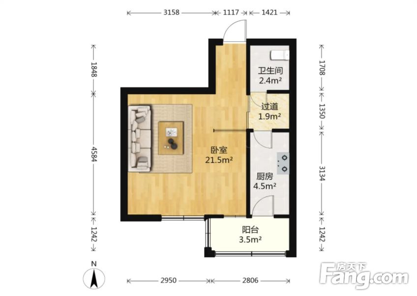 友谊公寓阳面大一室私产可贷款