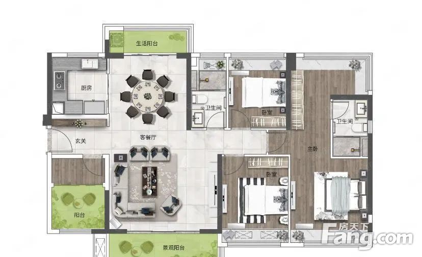 美的世茂濱江壹號南朝向4居室精裝戶型方正居住舒適