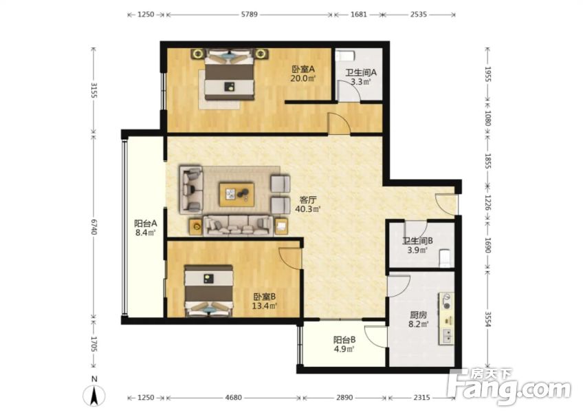 中介费共①个点香江花园新上精装大两室可当三室有车位