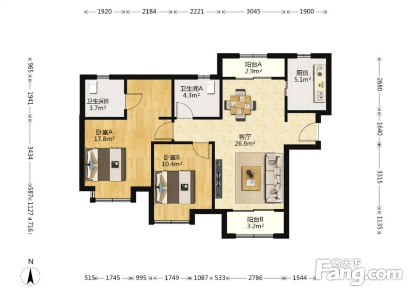 远雄上林苑1061平2居南北向精装修自住保养好