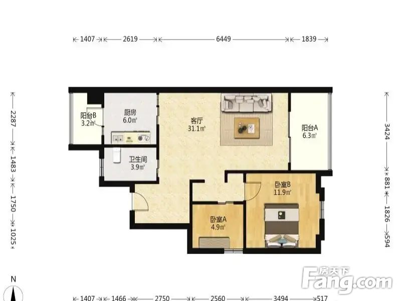武汉天地盛荟2室1厅9656平