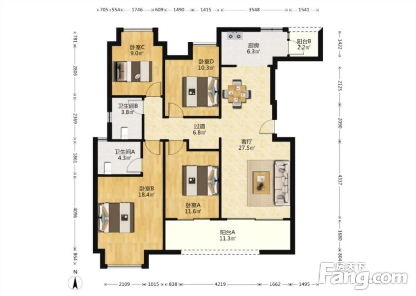 融创曲水风和4室2厅2卫毛坯136万元
