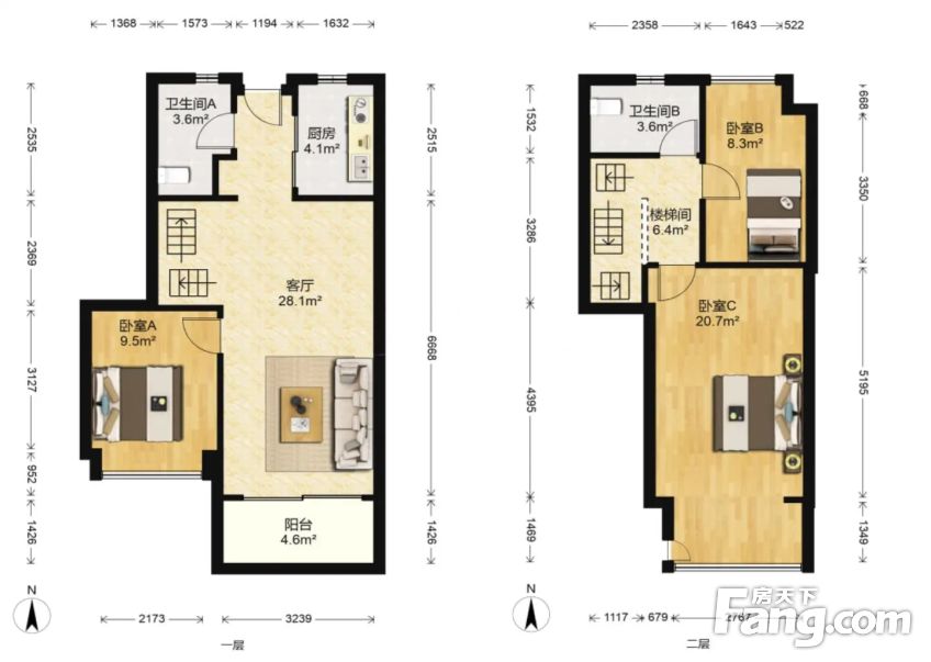 复式楼买一层送一层泰禾红悦87万3室2厅2卫精装修