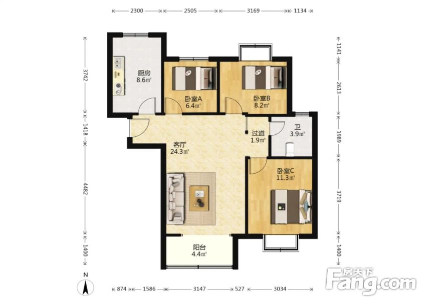 万达华府2室2厅1卫精装677万元